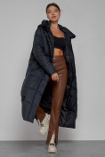 Оптом Пальто утепленное с капюшоном зимнее женское темно-синего цвета 52109TS, фото 14