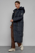 Оптом Пальто утепленное с капюшоном зимнее женское темно-синего цвета 52109TS, фото 15