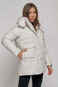 Оптом Зимняя женская куртка молодежная с капюшоном бежевого цвета 52301B в Казани, фото 9