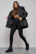 Оптом Зимняя женская куртка молодежная с капюшоном черного цвета 52301Ch в Казани, фото 10