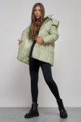 Оптом Зимняя женская куртка молодежная с капюшоном салатового цвета 52301Sl в Екатеринбурге, фото 7