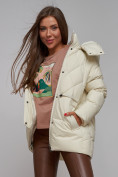 Оптом Зимняя женская куртка модная с капюшоном бежевого цвета 52302B в Казани, фото 17