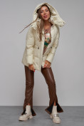 Оптом Зимняя женская куртка модная с капюшоном бежевого цвета 52302B в Екатеринбурге, фото 19