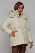 Оптом Зимняя женская куртка модная с капюшоном бежевого цвета 52302B в Казани, фото 9