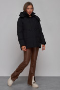 Оптом Зимняя женская куртка модная с капюшоном черного цвета 52302Ch в Екатеринбурге, фото 3