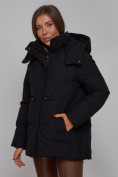 Оптом Зимняя женская куртка модная с капюшоном черного цвета 52302Ch в Екатеринбурге, фото 9