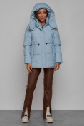 Оптом Зимняя женская куртка модная с капюшоном голубого цвета 52302Gl в Казани, фото 6