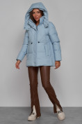 Оптом Зимняя женская куртка модная с капюшоном голубого цвета 52302Gl в Казани, фото 7