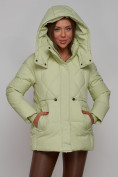 Оптом Зимняя женская куртка модная с капюшоном салатового цвета 52302Sl в Екатеринбурге, фото 8