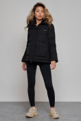 Оптом Зимняя женская куртка модная с капюшоном черного цвета 52303Ch в Казани, фото 3