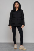 Оптом Зимняя женская куртка модная с капюшоном черного цвета 52303Ch в Казани, фото 8
