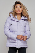 Оптом Зимняя женская куртка модная с капюшоном фиолетового цвета 52303F в Казани, фото 11