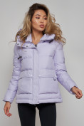 Оптом Зимняя женская куртка модная с капюшоном фиолетового цвета 52303F в Казани, фото 12