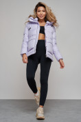 Оптом Зимняя женская куртка модная с капюшоном фиолетового цвета 52303F в Казани, фото 18