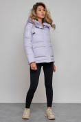 Оптом Зимняя женская куртка модная с капюшоном фиолетового цвета 52303F в Екатеринбурге, фото 2