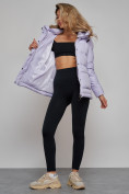 Оптом Зимняя женская куртка модная с капюшоном фиолетового цвета 52303F в Казани, фото 22