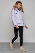 Оптом Зимняя женская куртка модная с капюшоном фиолетового цвета 52303F в Казани, фото 4
