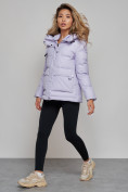 Оптом Зимняя женская куртка модная с капюшоном фиолетового цвета 52303F в Екатеринбурге, фото 5