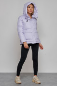Оптом Зимняя женская куртка модная с капюшоном фиолетового цвета 52303F в Казани, фото 9