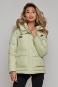 Оптом Зимняя женская куртка модная с капюшоном салатового цвета 52303Sl в Казани, фото 5