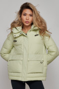 Оптом Зимняя женская куртка модная с капюшоном салатового цвета 52303Sl в Казани, фото 10