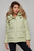 Оптом Зимняя женская куртка модная с капюшоном салатового цвета 52303Sl в Казани, фото 11