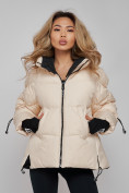 Оптом Зимняя женская куртка модная с капюшоном бежевого цвета 52306B в Екатеринбурге, фото 10