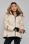 Оптом Зимняя женская куртка модная с капюшоном бежевого цвета 52306B в Екатеринбурге, фото 11