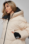 Оптом Зимняя женская куртка модная с капюшоном бежевого цвета 52306B в Казани, фото 12