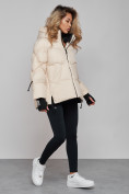 Оптом Зимняя женская куртка модная с капюшоном бежевого цвета 52306B в Екатеринбурге, фото 2