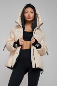 Оптом Зимняя женская куртка модная с капюшоном бежевого цвета 52306B в Казани, фото 23