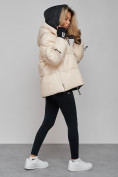 Оптом Зимняя женская куртка модная с капюшоном бежевого цвета 52306B в Екатеринбурге, фото 5