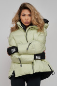 Оптом Зимняя женская куртка модная с капюшоном салатового цвета 52306Sl в Казани, фото 6