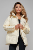 Оптом Зимняя женская куртка модная с капюшоном бежевого цвета 52308B в Казани, фото 18