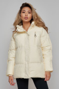 Оптом Зимняя женская куртка модная с капюшоном бежевого цвета 52308B в Казани, фото 9