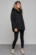 Оптом Зимняя женская куртка модная с капюшоном черного цвета 52308Ch в Казани, фото 2