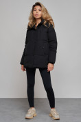 Оптом Зимняя женская куртка модная с капюшоном черного цвета 52308Ch в Екатеринбурге, фото 3