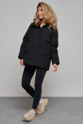 Оптом Зимняя женская куртка модная с капюшоном черного цвета 52308Ch в Екатеринбурге, фото 5