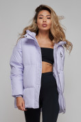 Оптом Зимняя женская куртка модная с капюшоном фиолетового цвета 52308F в Казани, фото 18