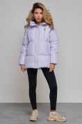 Оптом Зимняя женская куртка модная с капюшоном фиолетового цвета 52308F в Казани, фото 3
