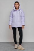 Оптом Зимняя женская куртка модная с капюшоном фиолетового цвета 52308F в Екатеринбурге, фото 5