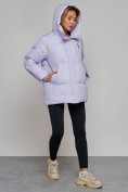 Оптом Зимняя женская куртка модная с капюшоном фиолетового цвета 52308F в Казани, фото 6