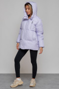 Оптом Зимняя женская куртка модная с капюшоном фиолетового цвета 52308F в Казани, фото 7
