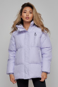 Оптом Зимняя женская куртка модная с капюшоном фиолетового цвета 52308F в Казани, фото 8