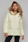 Оптом Зимняя женская куртка модная с капюшоном светло-желтого цвета 52308SJ в Казани, фото 5
