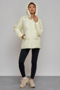 Оптом Зимняя женская куртка модная с капюшоном светло-желтого цвета 52308SJ в Казани, фото 6