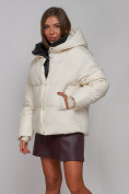 Оптом Зимняя женская куртка модная с капюшоном бежевого цвета 52309B в Екатеринбурге, фото 5