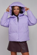 Оптом Зимняя женская куртка модная с капюшоном фиолетового цвета 52309F в Казани, фото 11