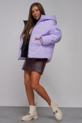 Оптом Зимняя женская куртка модная с капюшоном фиолетового цвета 52309F в Казани, фото 18