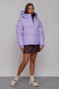 Оптом Зимняя женская куртка модная с капюшоном фиолетового цвета 52309F в Казани, фото 3
